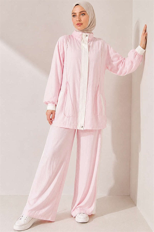 Tencel Two-Piece Set with Elastic Waistband and Trim, Pink