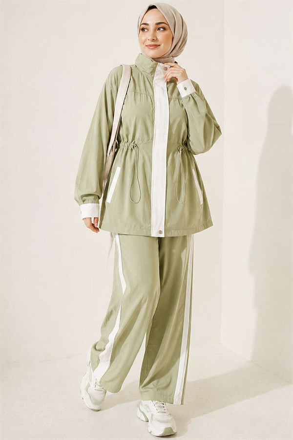 Tencel Two-Piece Set with Elastic Waistband and Trim, Aqua Green