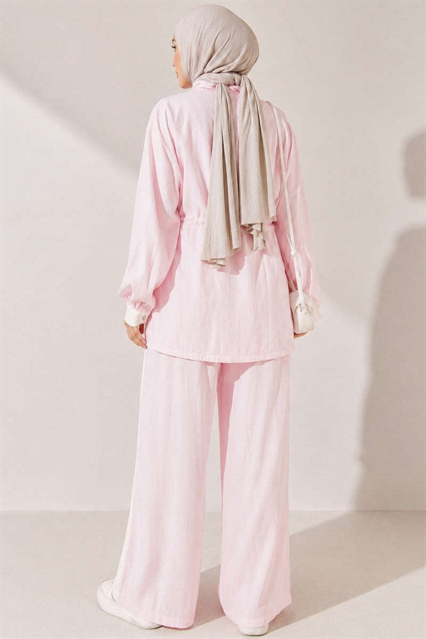 Tencel Two-Piece Set with Elastic Waistband and Trim, Pink