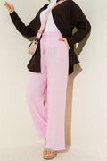 Pink Wide Leg Muslin Pants with Elastic Waistband
