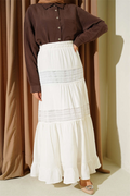 Muslin Skirt with Elastic Waist and Lace Trim, Ecru