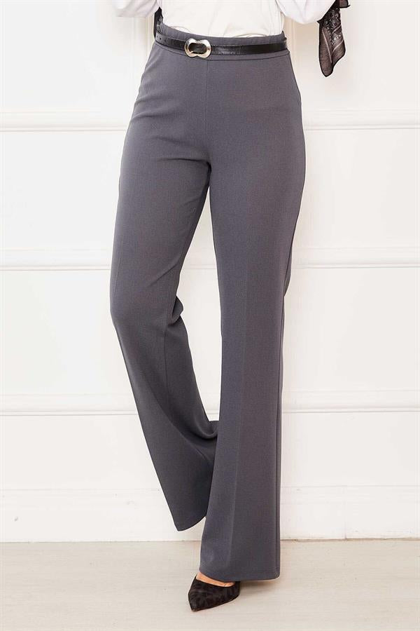 Elastic Waist Bell-bottomed Trousers in Smoke Color