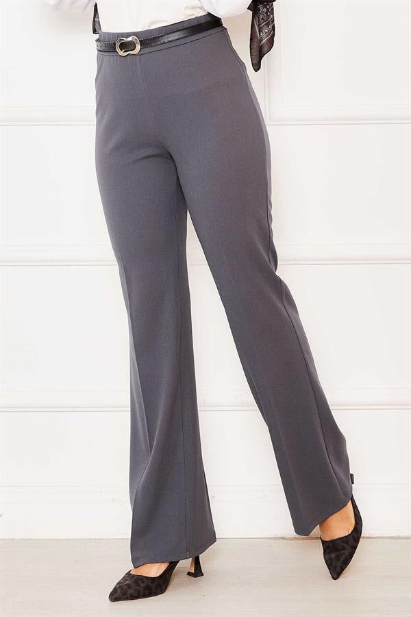 Elastic Waist Bell-bottomed Trousers in Smoke Color