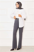 Elastic Waist Bell-bottomed Trousers in Smoke Color