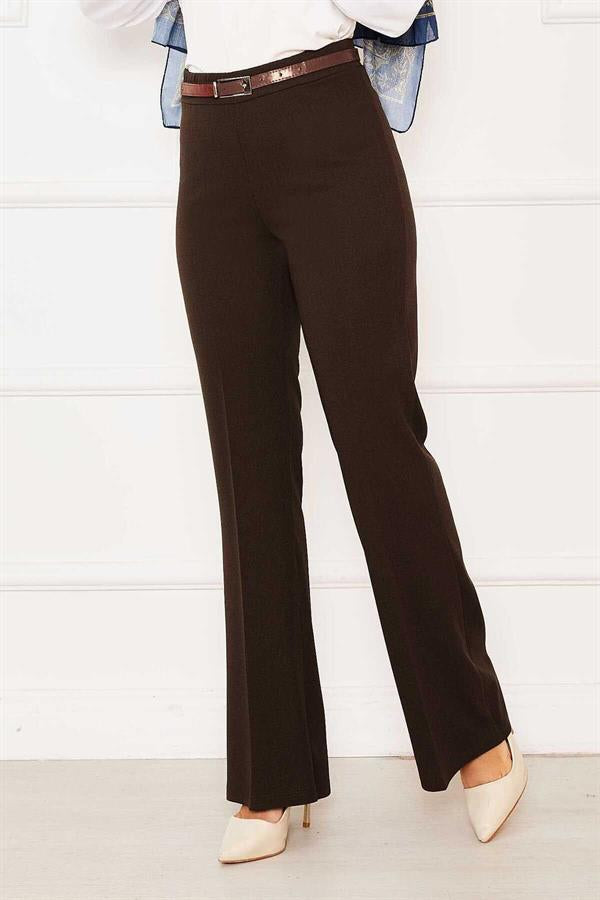 Elastic Waist Bell-bottomed Trousers Brown
