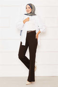 Elastic Waist Bell-bottomed Trousers Brown