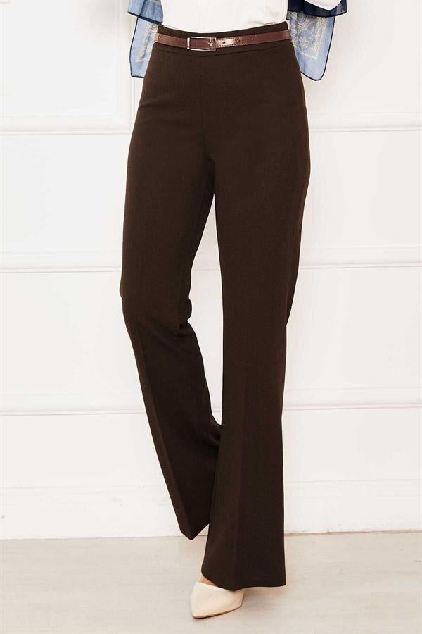 Elastic Waist Bell-bottomed Trousers Brown