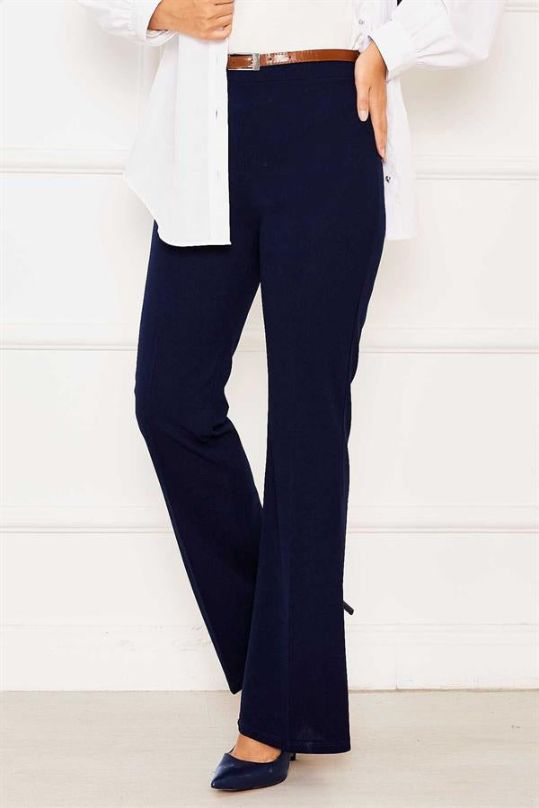 Elastic Waist Bell-bottomed Trousers Navy Blue