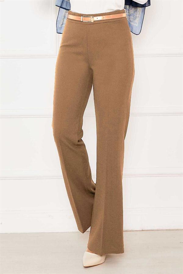 Elastic Waist Bell-bottomed Trousers Latte