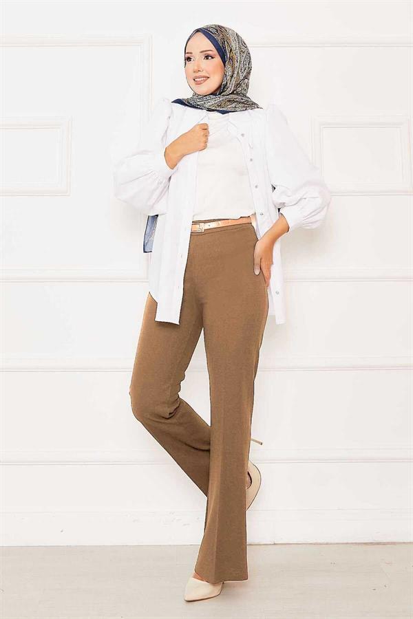 Elastic Waist Bell-bottomed Trousers Latte