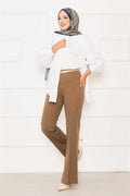 Elastic Waist Bell-bottomed Trousers Latte