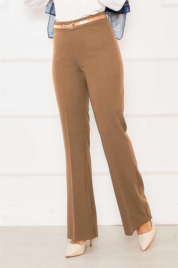 Elastic Waist Bell-bottomed Trousers Latte