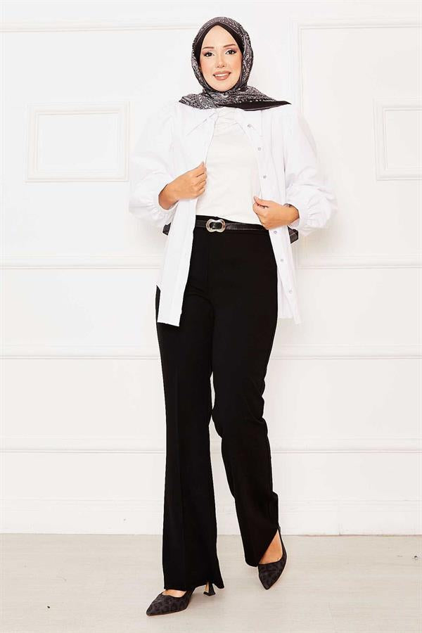 Elastic Waist Bell-bottomed Trousers Black