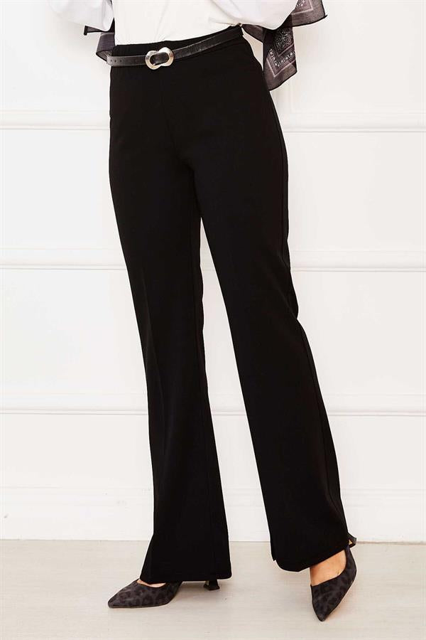 Elastic Waist Bell-bottomed Trousers Black