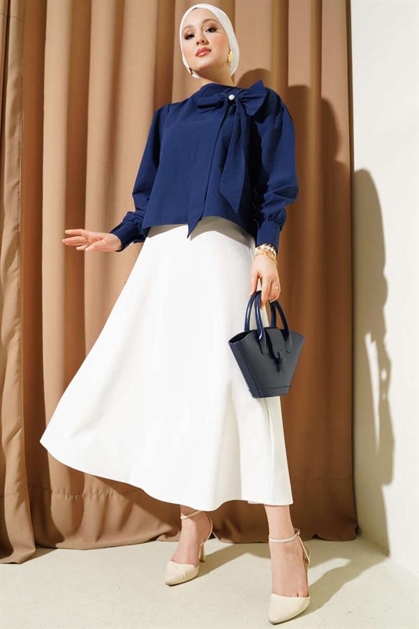 Elastic Waist Flared Basic Skirt White
