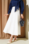Elastic Waist Flared Basic Skirt White