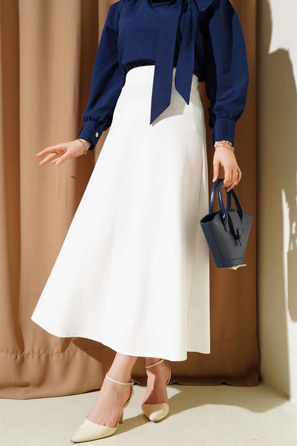 Elastic Waist Flared Basic Skirt White