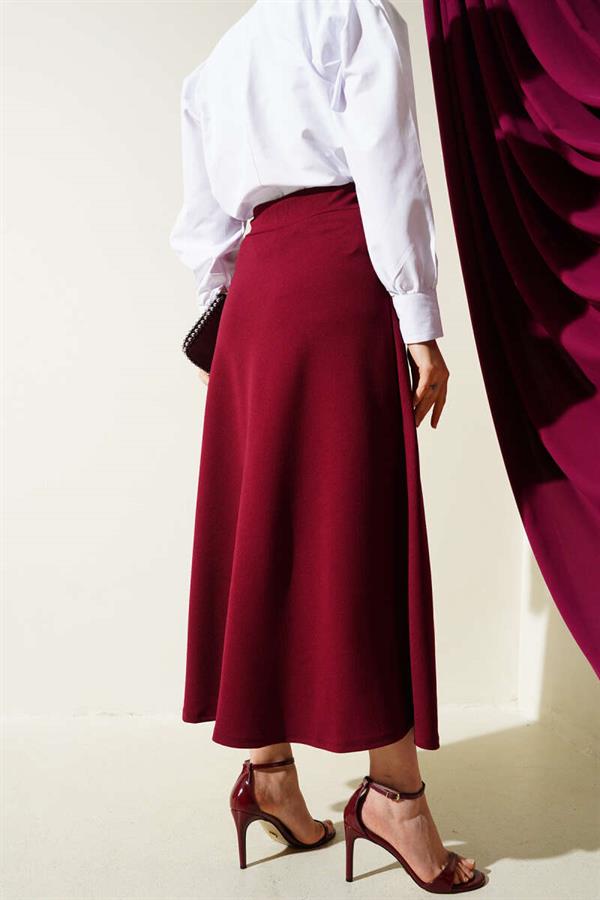 Elastic Waist Flared Basic Skirt Claret Red