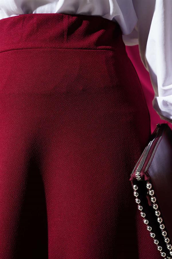 Elastic Waist Flared Basic Skirt Claret Red