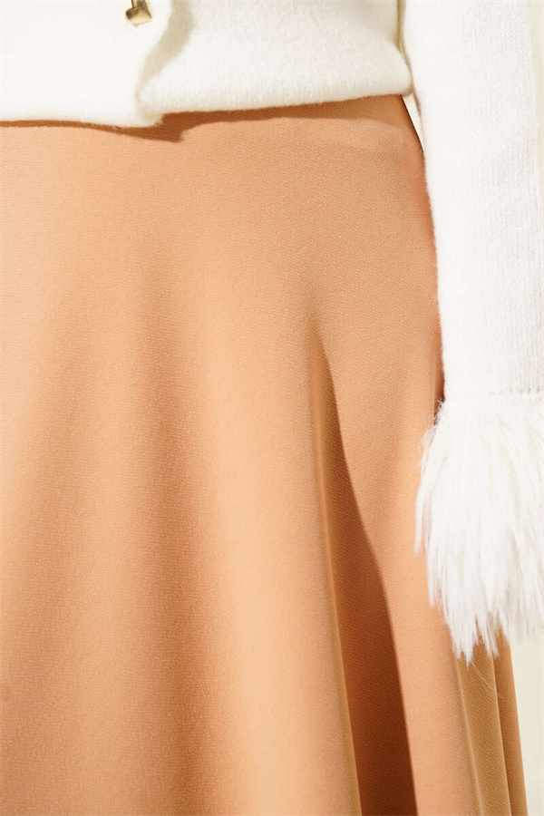 Elastic Waist Flared Basic Biscuit Skirt