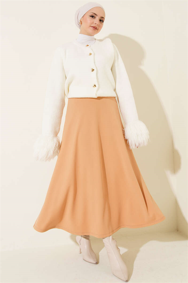 Elastic Waist Flared Basic Biscuit Skirt
