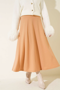 Elastic Waist Flared Basic Biscuit Skirt