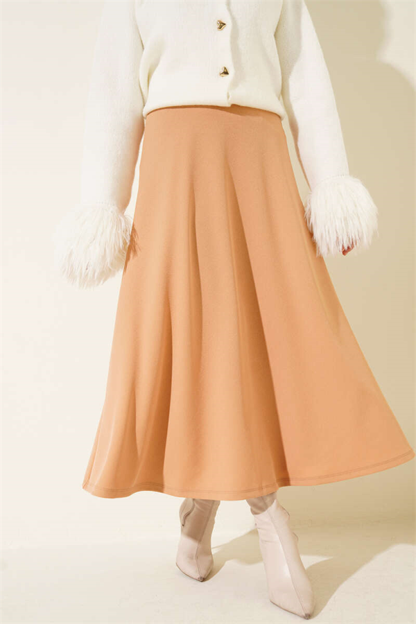 Elastic Waist Flared Basic Biscuit Skirt