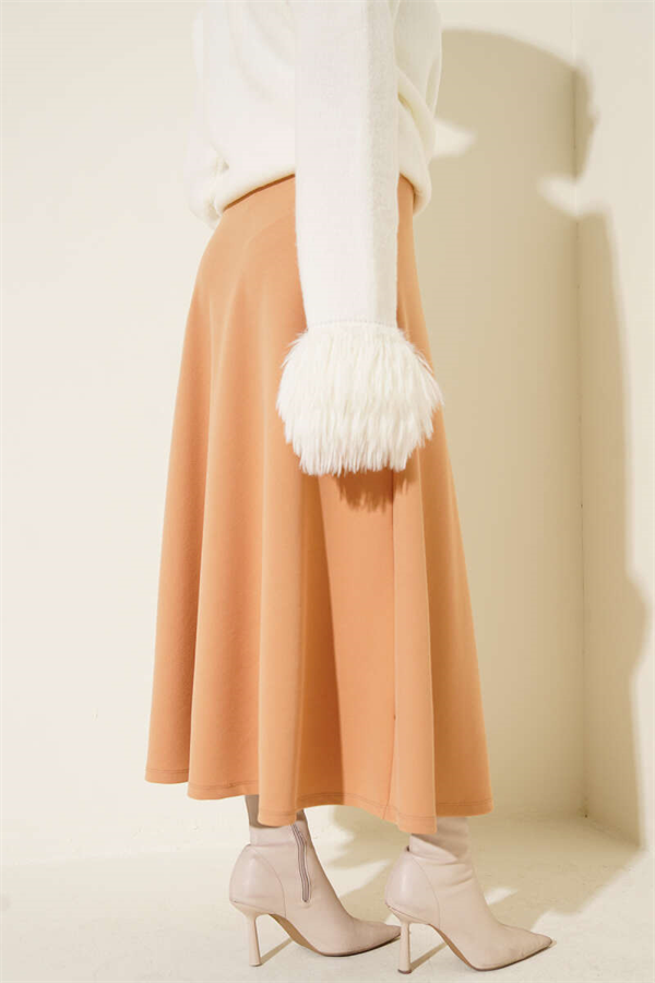 Elastic Waist Flared Basic Biscuit Skirt