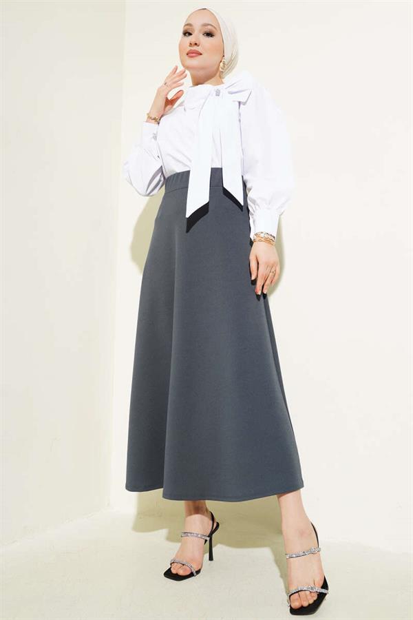 Elastic Waist Flared Basic Skirt Smoke