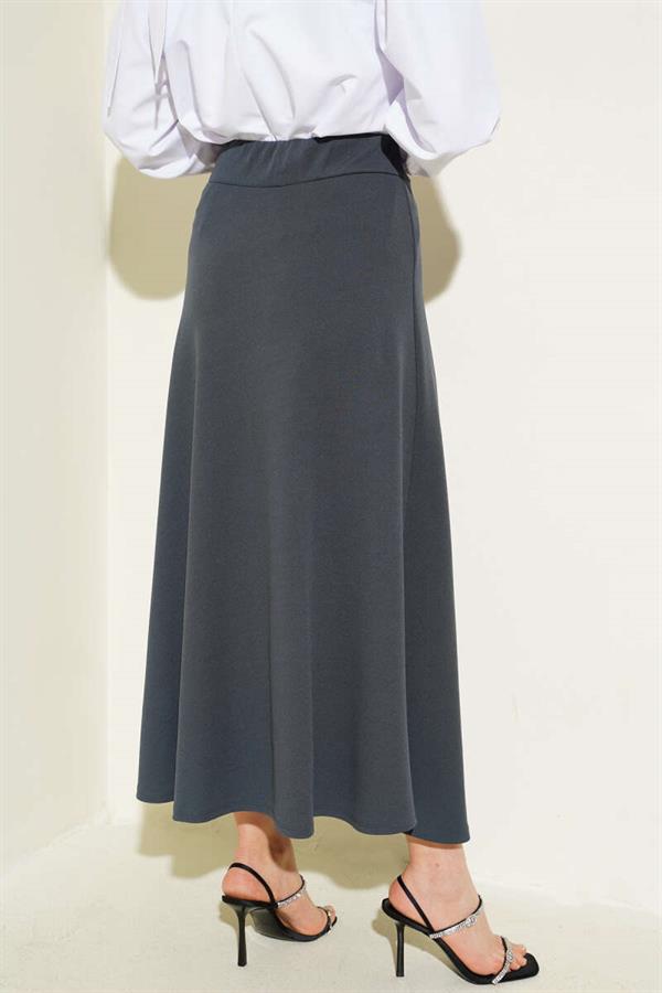 Elastic Waist Flared Basic Skirt Smoke