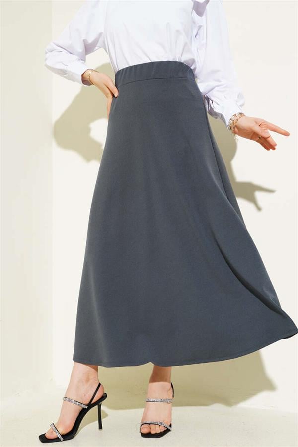 Elastic Waist Flared Basic Skirt Smoke