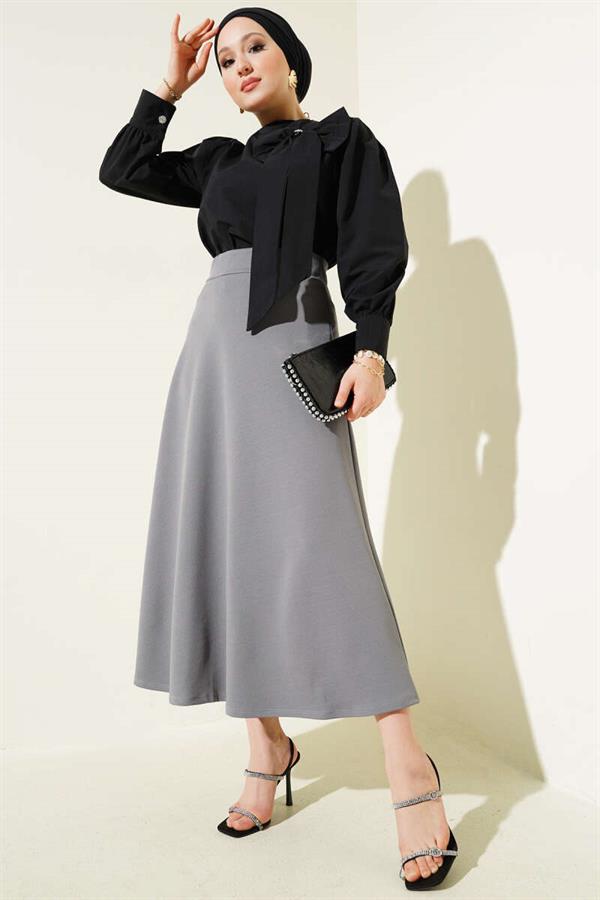 Elastic Waist Flared Basic Skirt Gray
