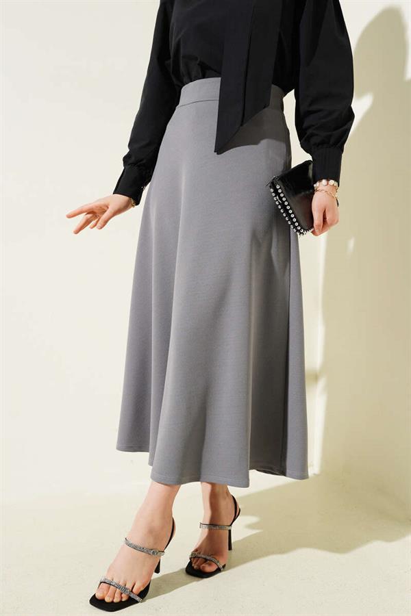 Elastic Waist Flared Basic Skirt Gray