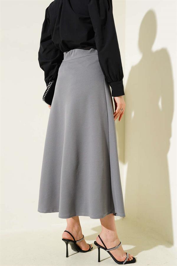 Elastic Waist Flared Basic Skirt Gray