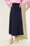 Elastic Waist Flared Basic Skirt Navy Blue