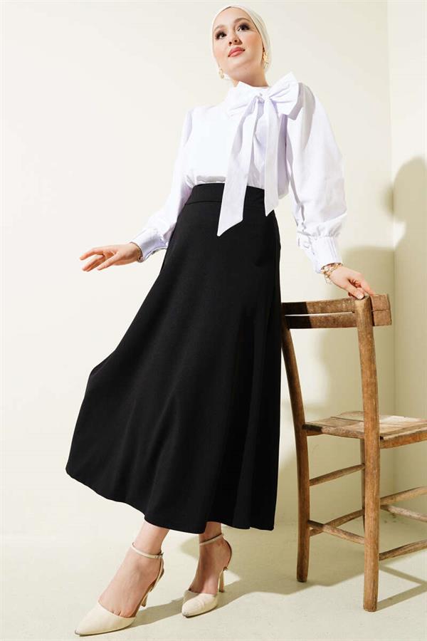 Elastic Waist Flared Basic Skirt Black