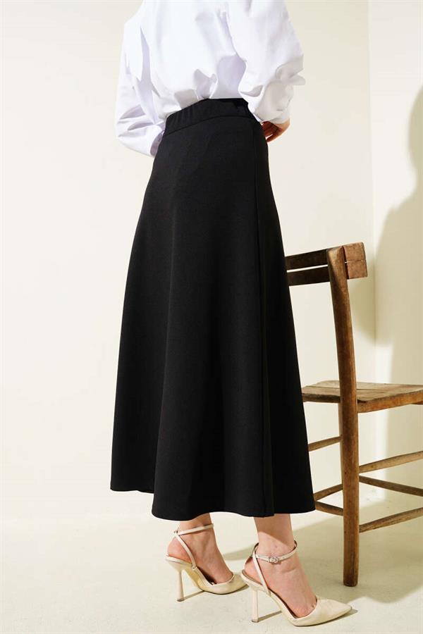 Elastic Waist Flared Basic Skirt Black
