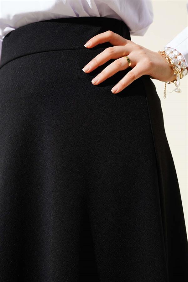 Elastic Waist Flared Basic Skirt Black