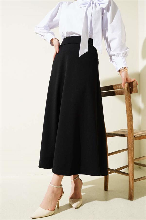 Elastic Waist Flared Basic Skirt Black