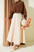 Elastic Waist Flared Double Skirt, Beige