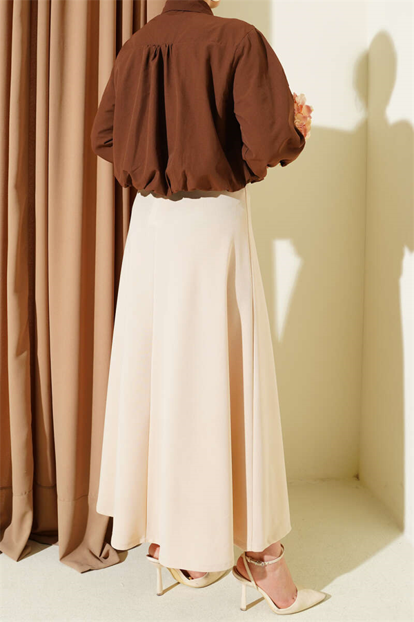 Elastic Waist Flared Double Skirt, Beige