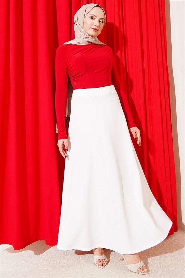 Elastic Waist Flared Double Skirt White