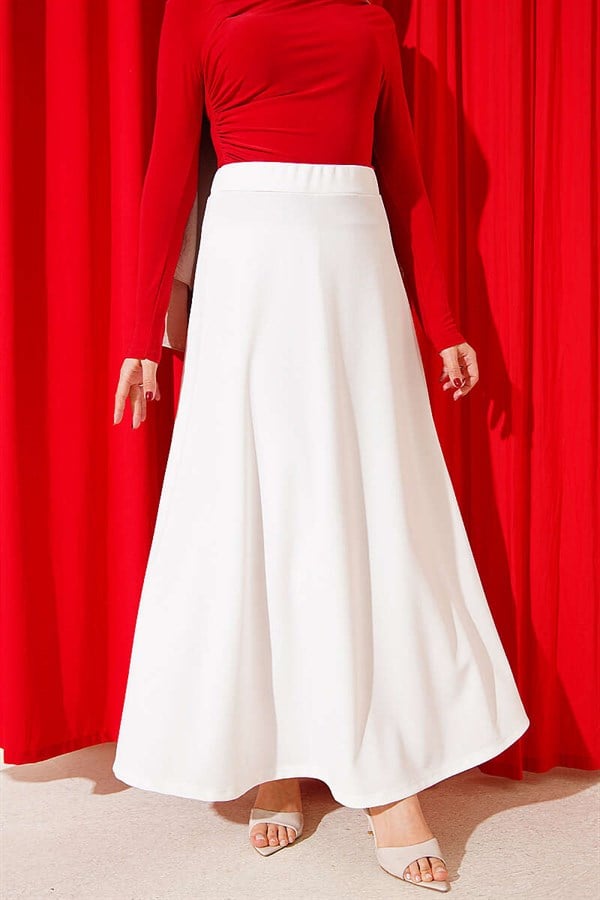 Elastic Waist Flared Double Skirt White