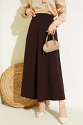 Elastic Waist Flared Double Skirt, Brown