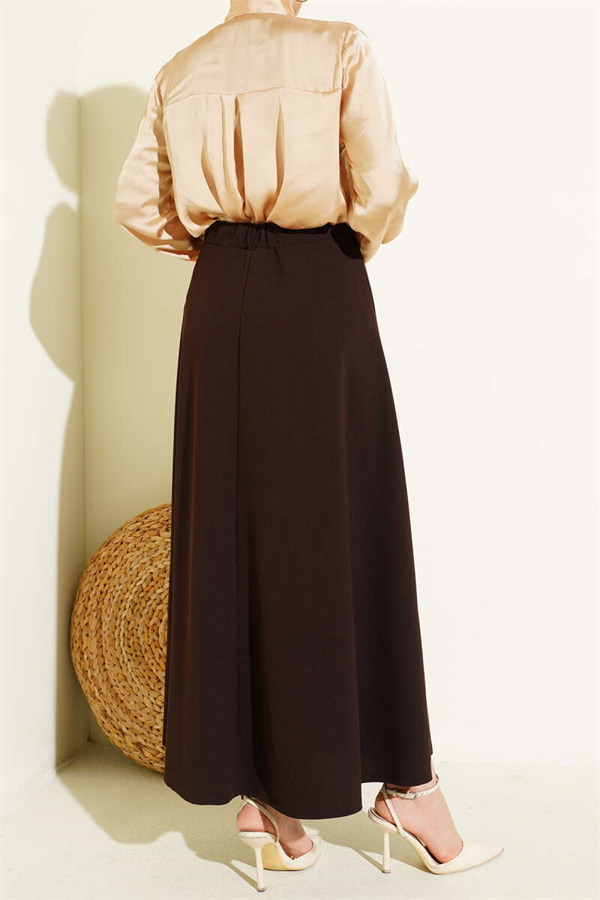 Elastic Waist Flared Double Skirt, Brown