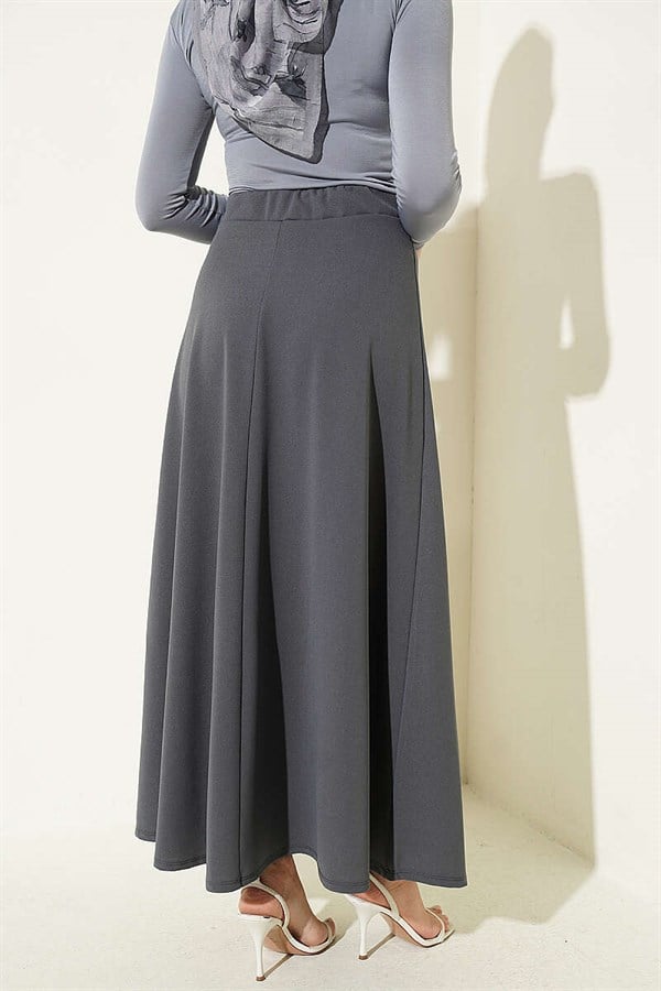 Elastic Waist Flared Double Skirt, Slate Grey