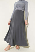 Elastic Waist Flared Double Skirt, Slate Grey