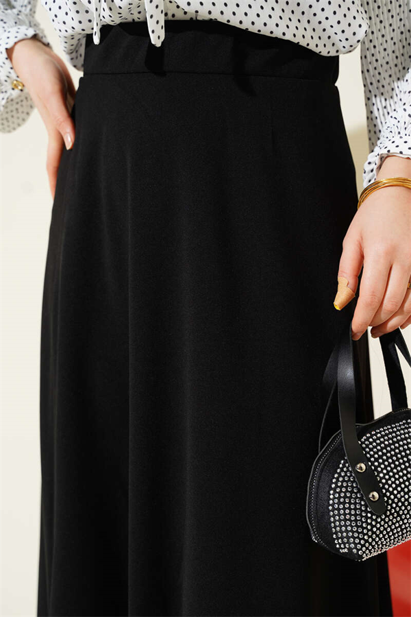 Black Flared Double Skirt with Elastic Waist