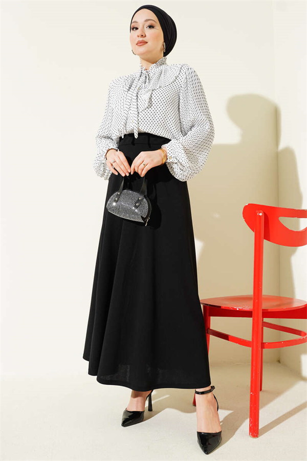Black Flared Double Skirt with Elastic Waist