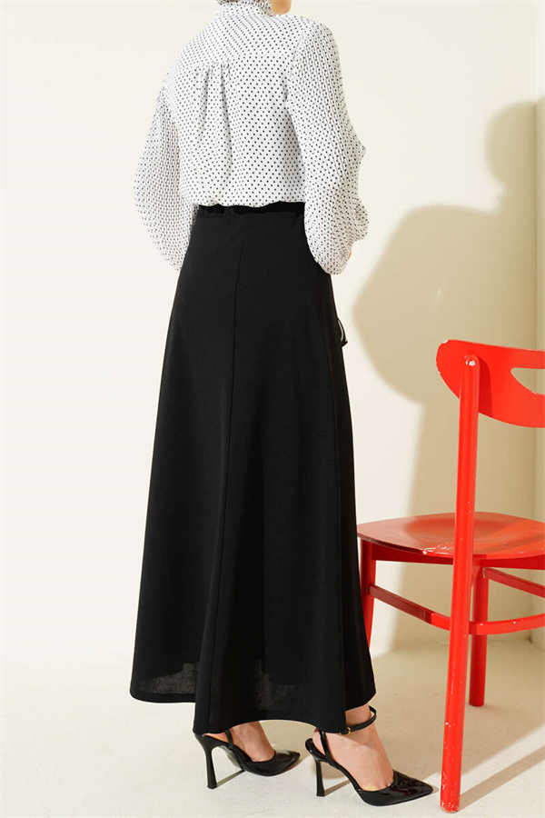 Black Flared Double Skirt with Elastic Waist